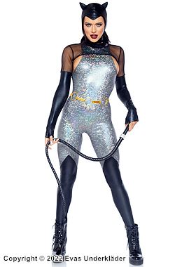 Kostüm-Catsuit, kleines Netz, schillernder Gewebe, wet-look, Ringe